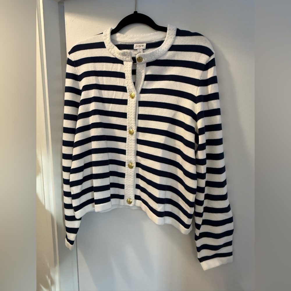 J. crew stripped blue and white sweater NWT size large